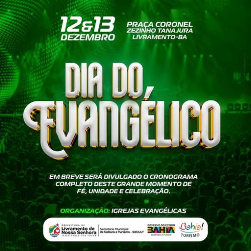 Shows e celebrações para o Dia do Evangélico em Livramento de Nossa Senhora